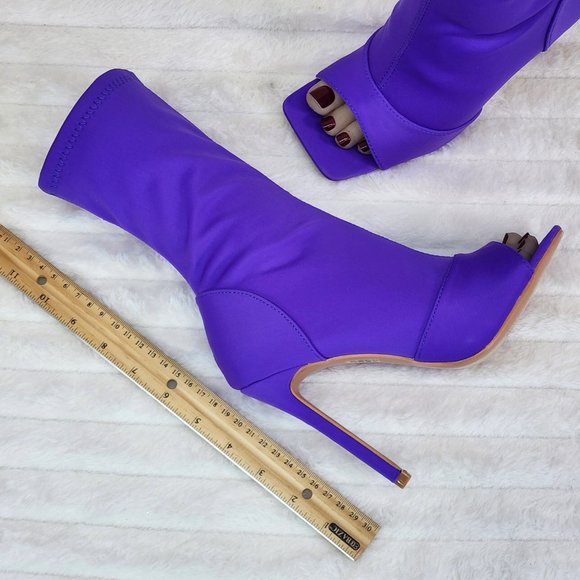 Bold Purple Stretch Square Open Toe High Heel Ankle Boots - Picture 8 of 8